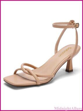 Wide Width Kitten Heel Sandals 2.5-inch Square Open Toe Strappy Ankle Strap
